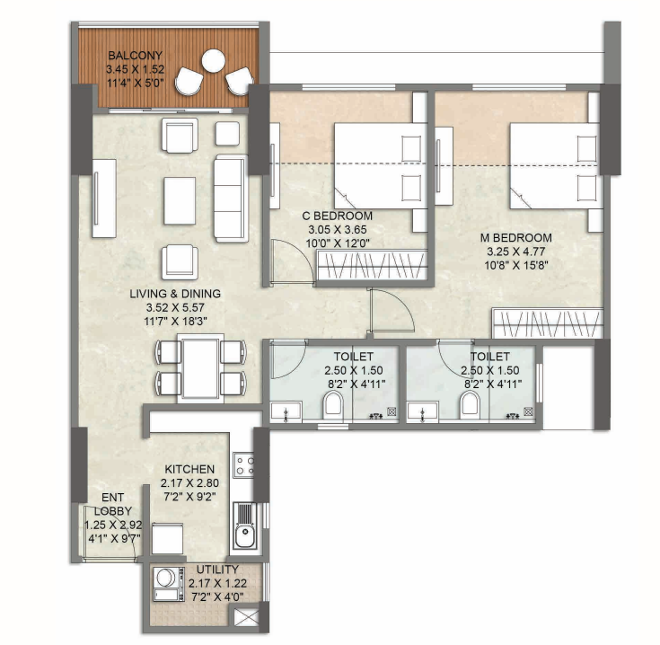 Kalpataru Aurum Baner 2BHK Plan