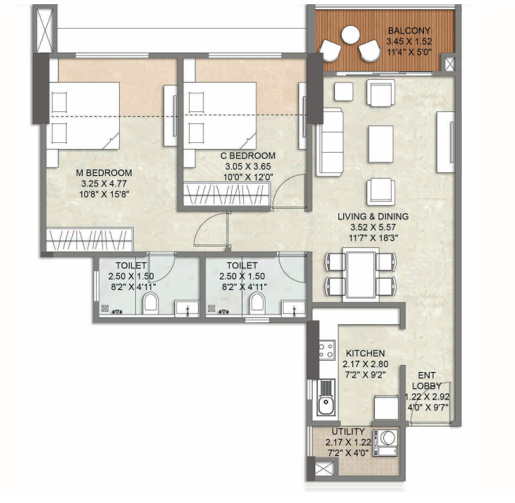 Kalpataru Aurum Baner 2BHK Plan