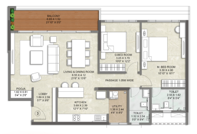 Kalpataru Blossoms Sinhagad Road 2BHK Plan
