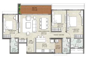 Kalpataru Vadgaon 3BHK Plan
